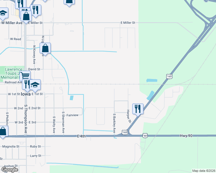 map of restaurants, bars, coffee shops, grocery stores, and more near 316 Barclay Street in Iowa