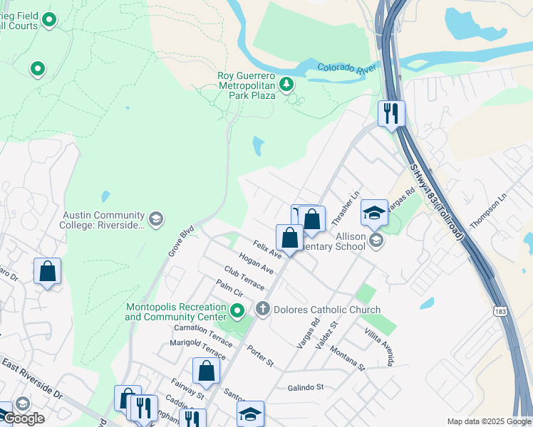 map of restaurants, bars, coffee shops, grocery stores, and more near 706 Egger Street in Austin