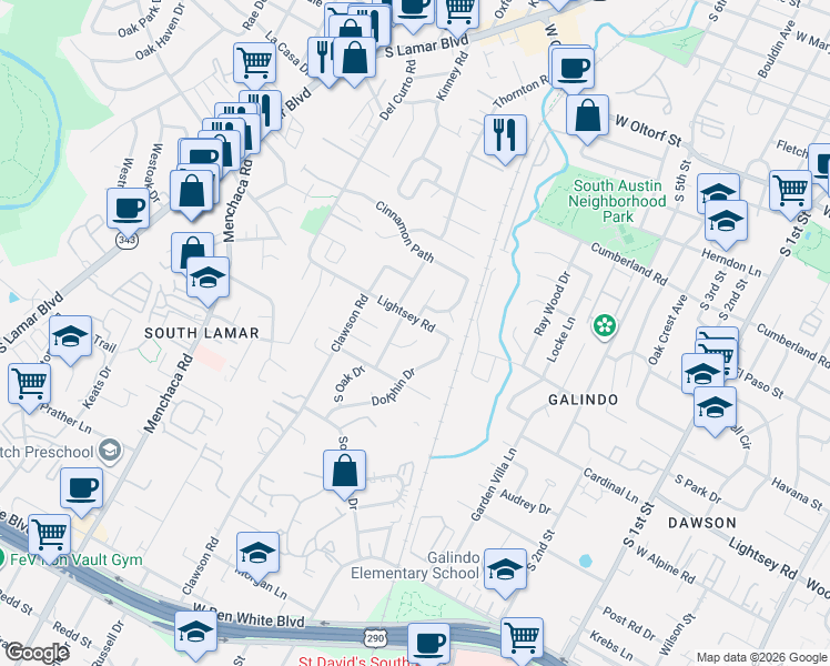 map of restaurants, bars, coffee shops, grocery stores, and more near 3015 Burning Oak Drive in Austin