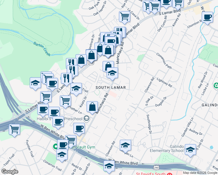 map of restaurants, bars, coffee shops, grocery stores, and more near in Austin