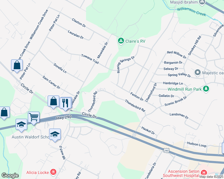 map of restaurants, bars, coffee shops, grocery stores, and more near 8809 Fenton Drive in Austin