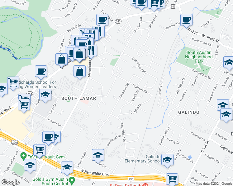 map of restaurants, bars, coffee shops, grocery stores, and more near 3301 Aldwyche Drive in Austin