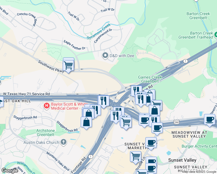 map of restaurants, bars, coffee shops, grocery stores, and more near in Austin