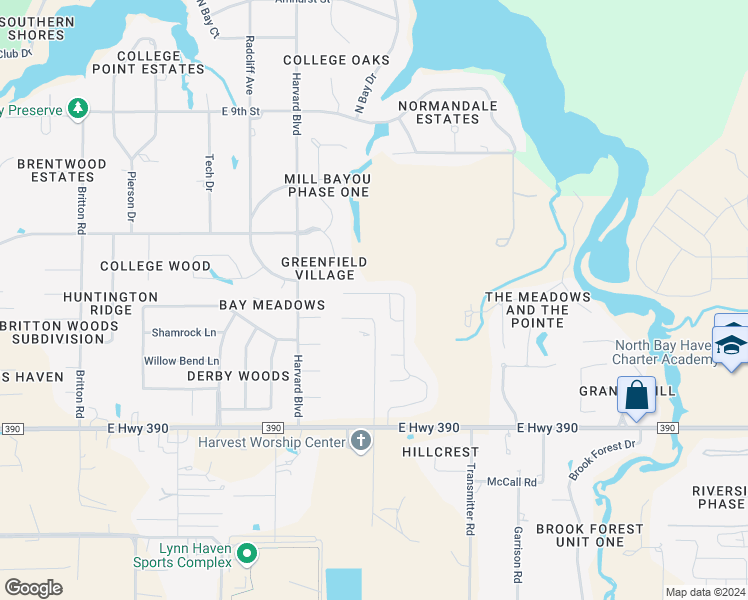 map of restaurants, bars, coffee shops, grocery stores, and more near 402 Landings Drive in Lynn Haven