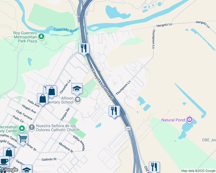 map of restaurants, bars, coffee shops, grocery stores, and more near 411 Bastrop Highway in Austin