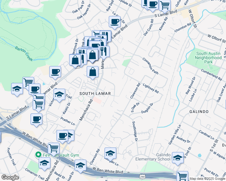 map of restaurants, bars, coffee shops, grocery stores, and more near 3400 Winfield Drive in Austin