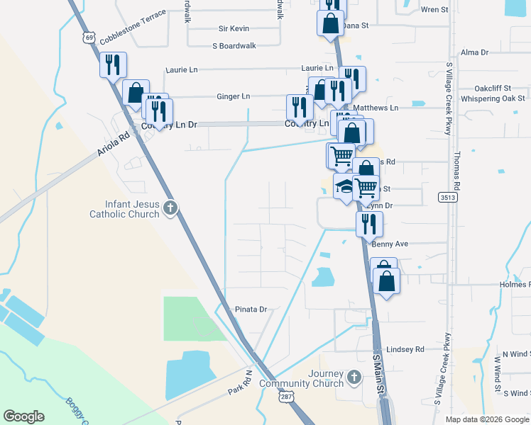 map of restaurants, bars, coffee shops, grocery stores, and more near 102 Jorden Gage Lane in Lumberton