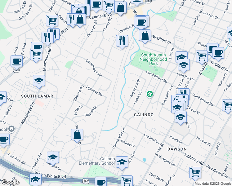 map of restaurants, bars, coffee shops, grocery stores, and more near 3001 Burning Oak Drive in Austin