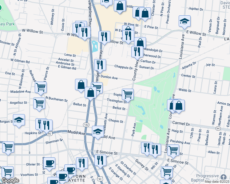 map of restaurants, bars, coffee shops, grocery stores, and more near 235 Sophie Street in Lafayette