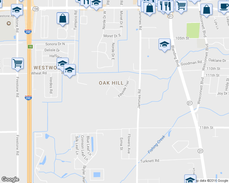 map of restaurants, bars, coffee shops, grocery stores, and more near 6530 Hannah Stables Drive in Jacksonville