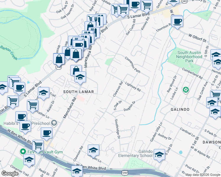 map of restaurants, bars, coffee shops, grocery stores, and more near 3301 Aldwyche Drive in Austin