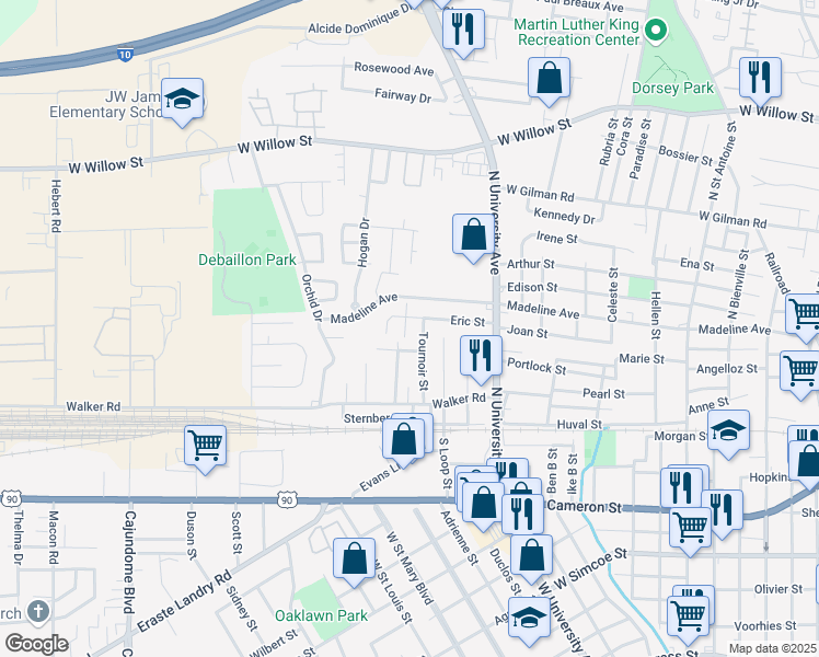 map of restaurants, bars, coffee shops, grocery stores, and more near 108 Byron Street in Lafayette