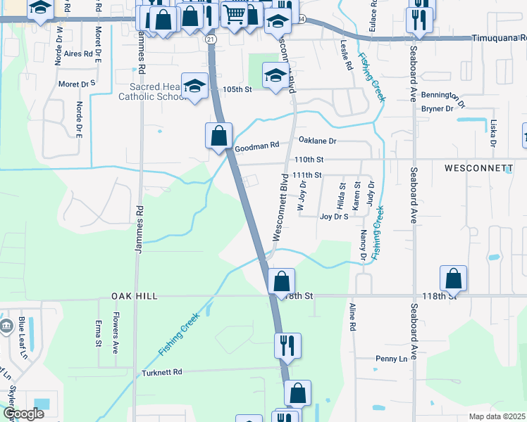 map of restaurants, bars, coffee shops, grocery stores, and more near 6125 Blanding Boulevard in Jacksonville