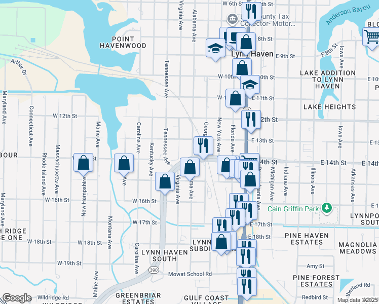 map of restaurants, bars, coffee shops, grocery stores, and more near 1404 Georgia Avenue in Lynn Haven