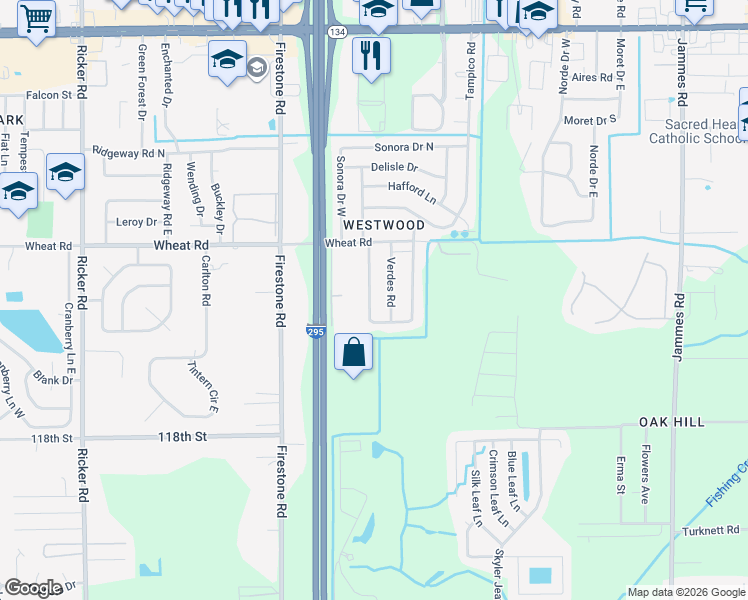 map of restaurants, bars, coffee shops, grocery stores, and more near 6121 George Wood Lane West in Jacksonville