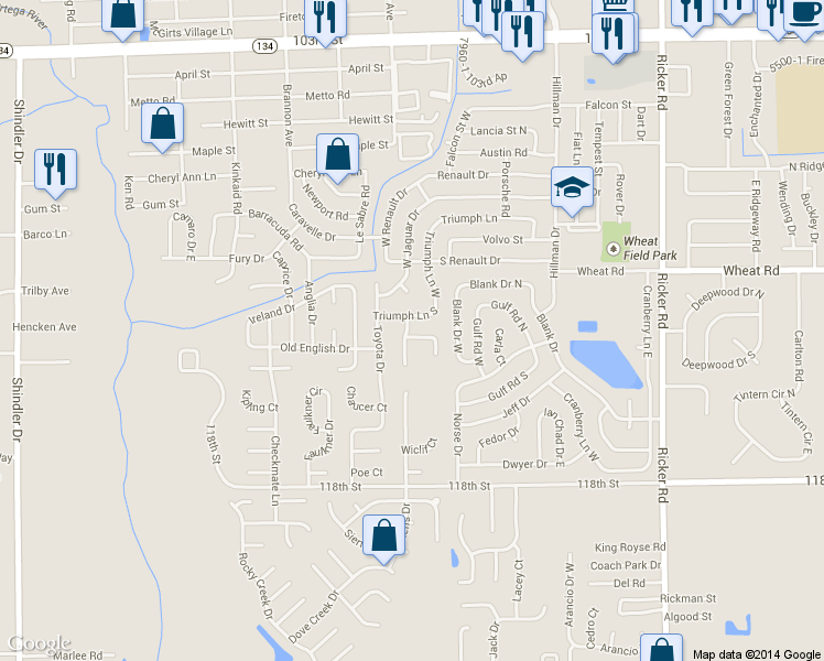 map of restaurants, bars, coffee shops, grocery stores, and more near 8064 Triumph Lane West in Jacksonville