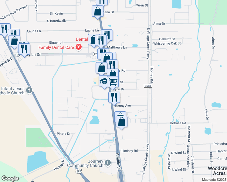 map of restaurants, bars, coffee shops, grocery stores, and more near 921 South Main Street in Lumberton