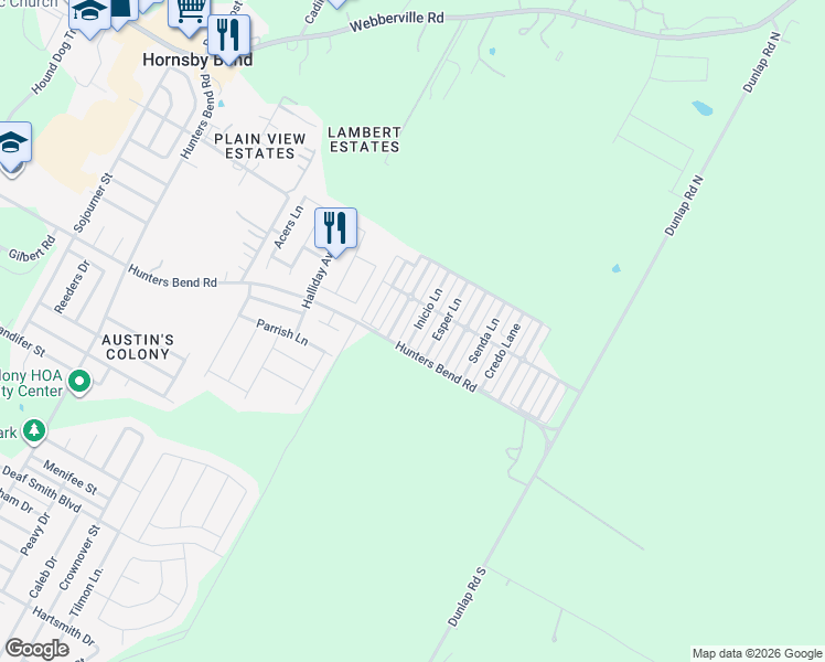 map of restaurants, bars, coffee shops, grocery stores, and more near 4514 Inicio Lane in Austin