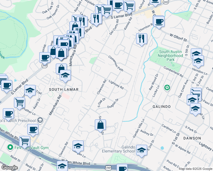 map of restaurants, bars, coffee shops, grocery stores, and more near 3108 Clawson Road in Austin