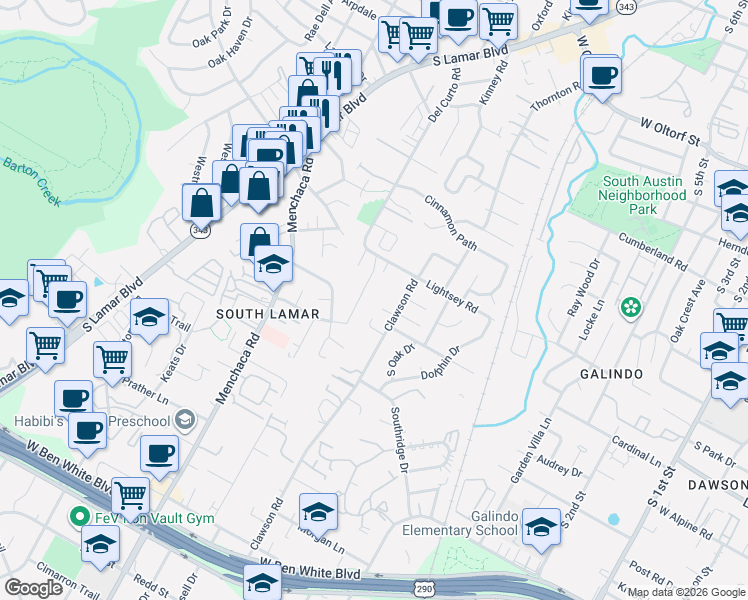 map of restaurants, bars, coffee shops, grocery stores, and more near 3301 Aldwyche Drive in Austin