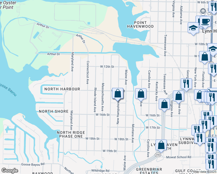 map of restaurants, bars, coffee shops, grocery stores, and more near 1305 Vermont Avenue in Lynn Haven