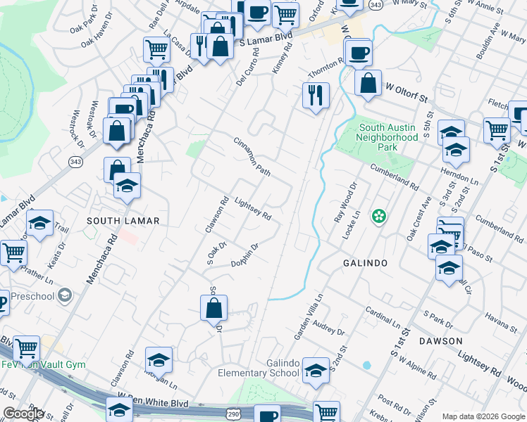 map of restaurants, bars, coffee shops, grocery stores, and more near 3015 Burning Oak Drive in Austin