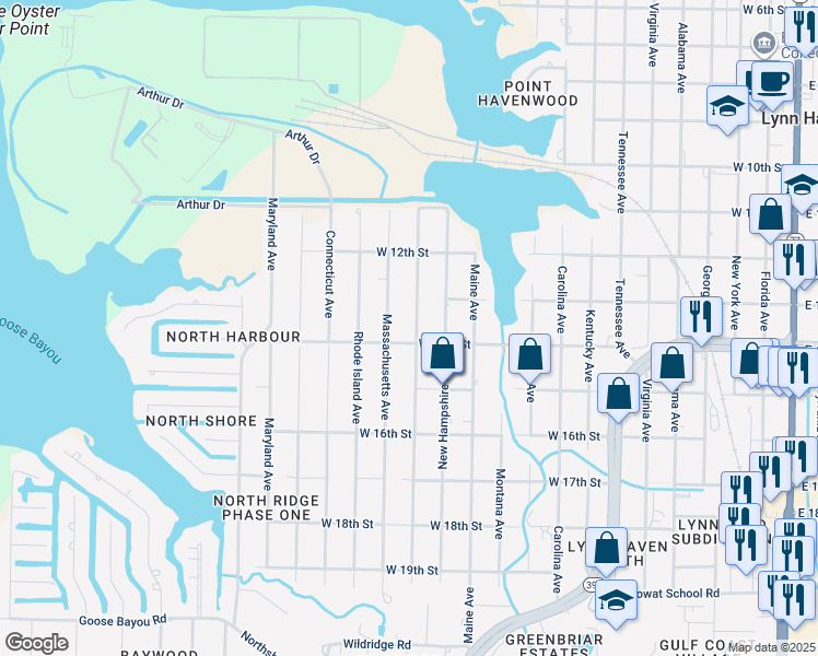 map of restaurants, bars, coffee shops, grocery stores, and more near 1306 Vermont Avenue in Lynn Haven