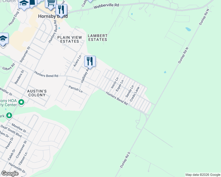 map of restaurants, bars, coffee shops, grocery stores, and more near 4514 Inicio Lane in Austin