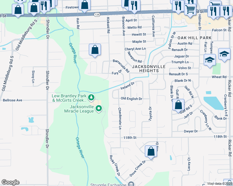 map of restaurants, bars, coffee shops, grocery stores, and more near 6067 Tennyson Drive in Jacksonville