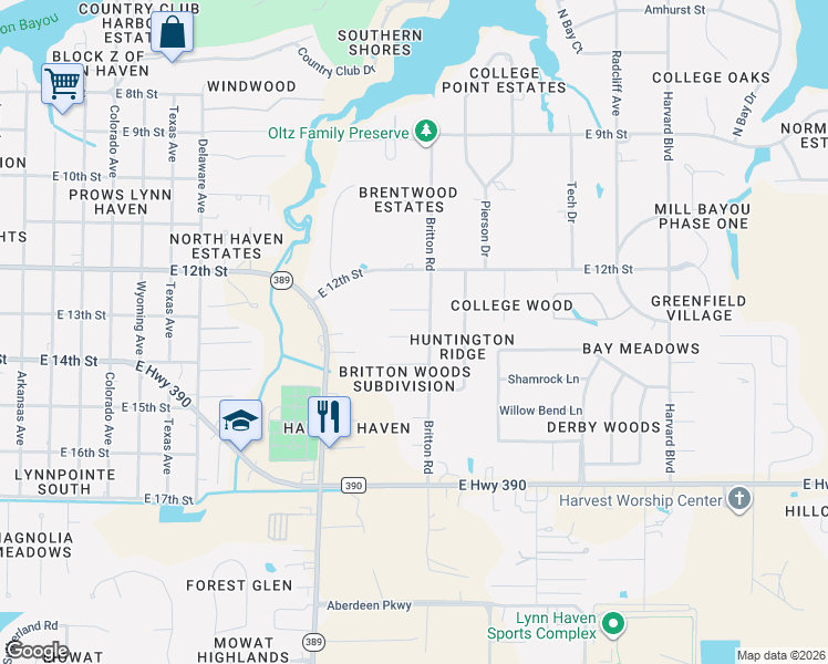 map of restaurants, bars, coffee shops, grocery stores, and more near 1811 Britton Lane in Lynn Haven