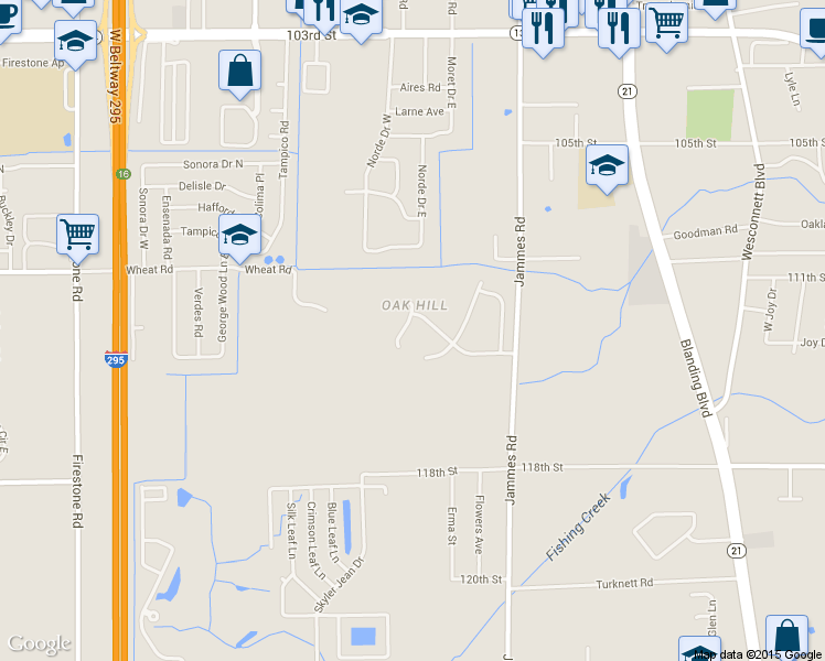 map of restaurants, bars, coffee shops, grocery stores, and more near 6109 Hannah Stables Court in Jacksonville