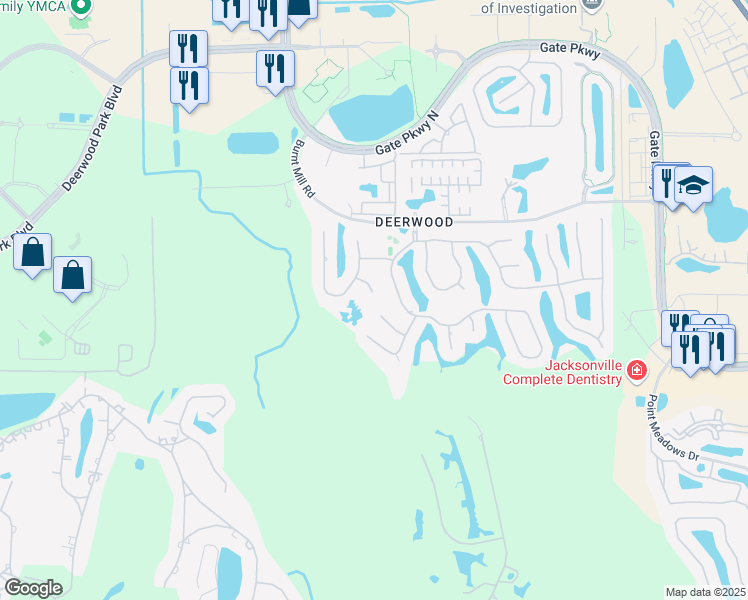 map of restaurants, bars, coffee shops, grocery stores, and more near 10992 Wood Eden Court in Jacksonville