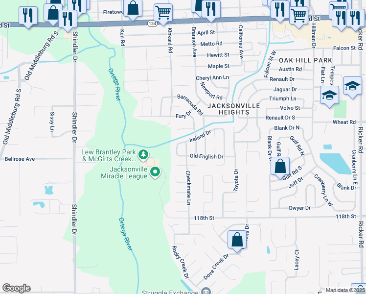 map of restaurants, bars, coffee shops, grocery stores, and more near 6067 Tennyson Drive in Jacksonville