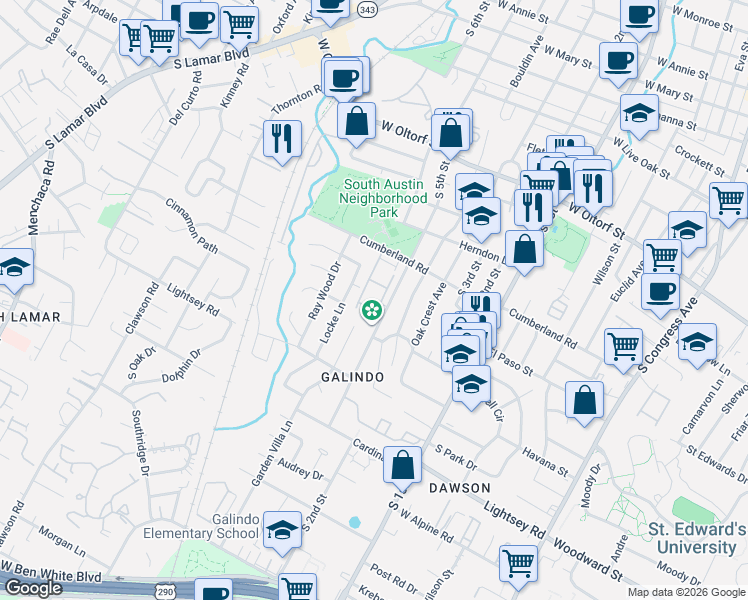 map of restaurants, bars, coffee shops, grocery stores, and more near 2732 Treble Lane in Austin