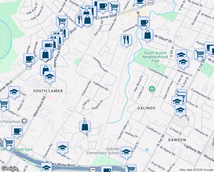 map of restaurants, bars, coffee shops, grocery stores, and more near 3015 Burning Oak Drive in Austin
