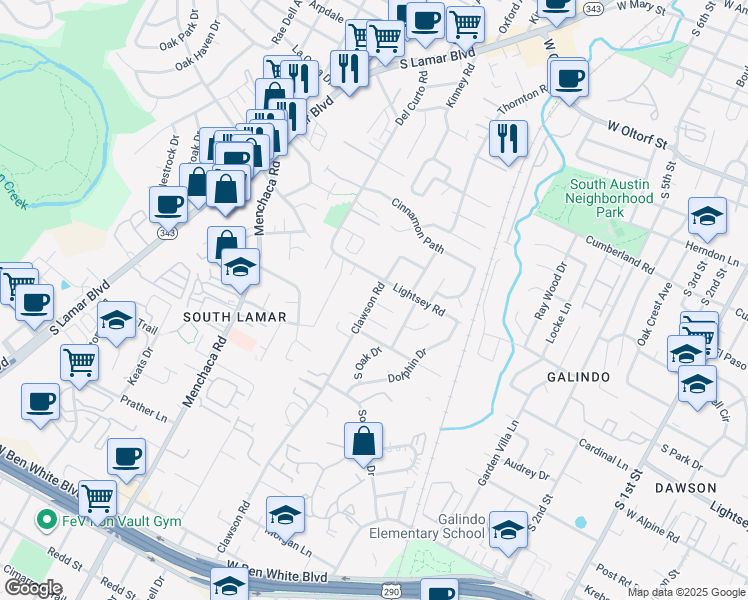 map of restaurants, bars, coffee shops, grocery stores, and more near 3108 Clawson Road in Austin