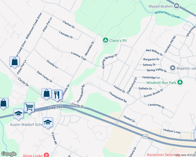 map of restaurants, bars, coffee shops, grocery stores, and more near 8809 Fenton Drive in Austin