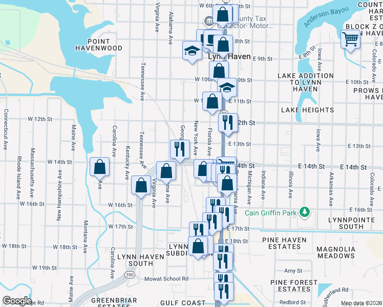 map of restaurants, bars, coffee shops, grocery stores, and more near 1310 New York Avenue in Lynn Haven