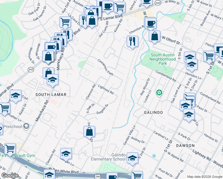 map of restaurants, bars, coffee shops, grocery stores, and more near 3015 Burning Oak Drive in Austin