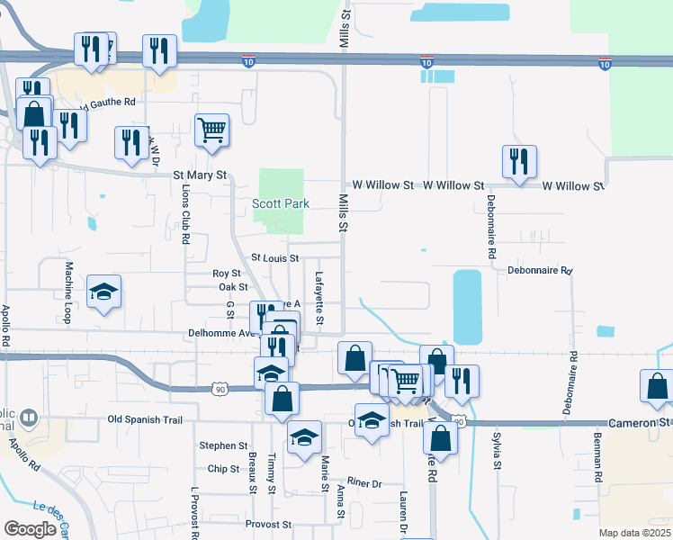 map of restaurants, bars, coffee shops, grocery stores, and more near 233 Mills Street in Scott
