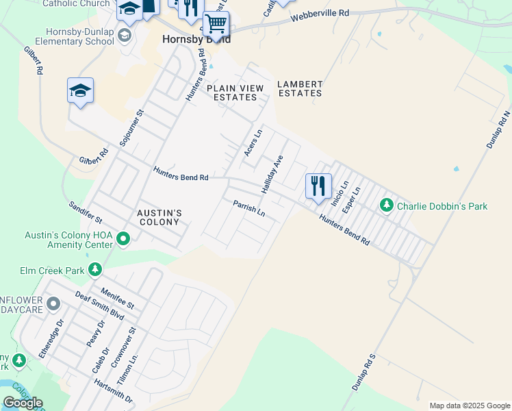map of restaurants, bars, coffee shops, grocery stores, and more near 15110 Parrish Lane in Austin