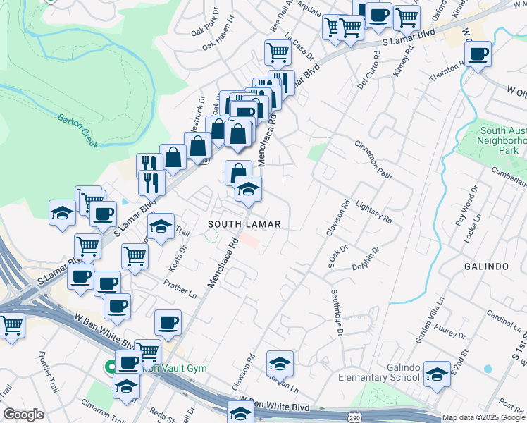 map of restaurants, bars, coffee shops, grocery stores, and more near 3506 Larchmont Cove in Austin
