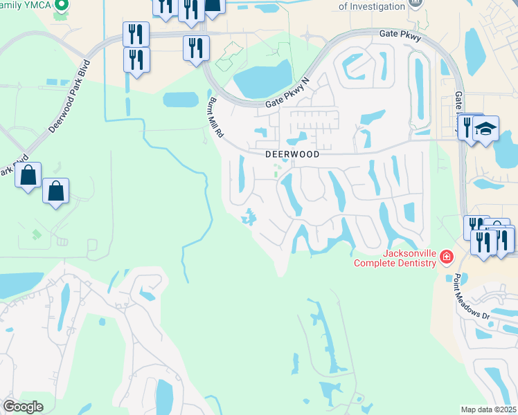 map of restaurants, bars, coffee shops, grocery stores, and more near 10992 Wood Eden Court in Jacksonville