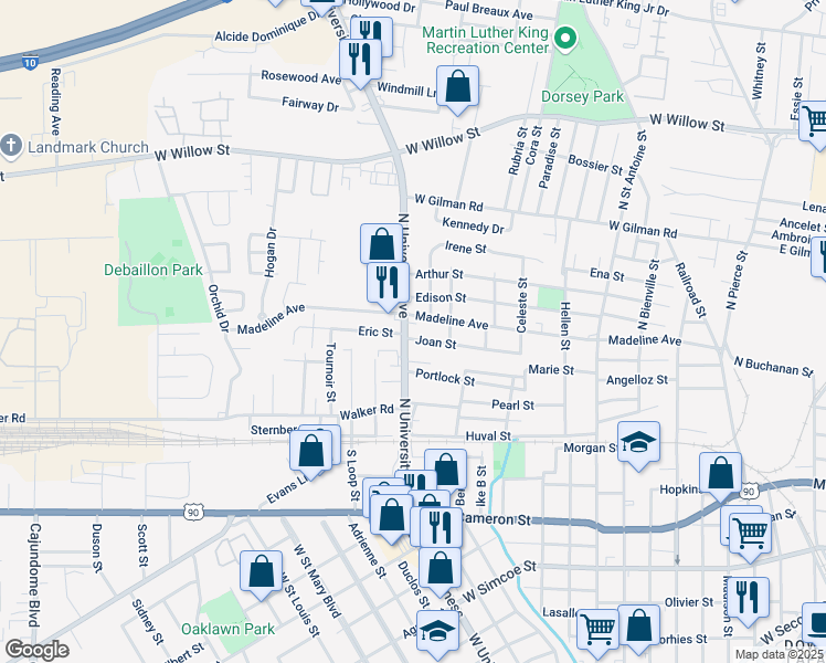 map of restaurants, bars, coffee shops, grocery stores, and more near 701-703 N University Ave in Lafayette