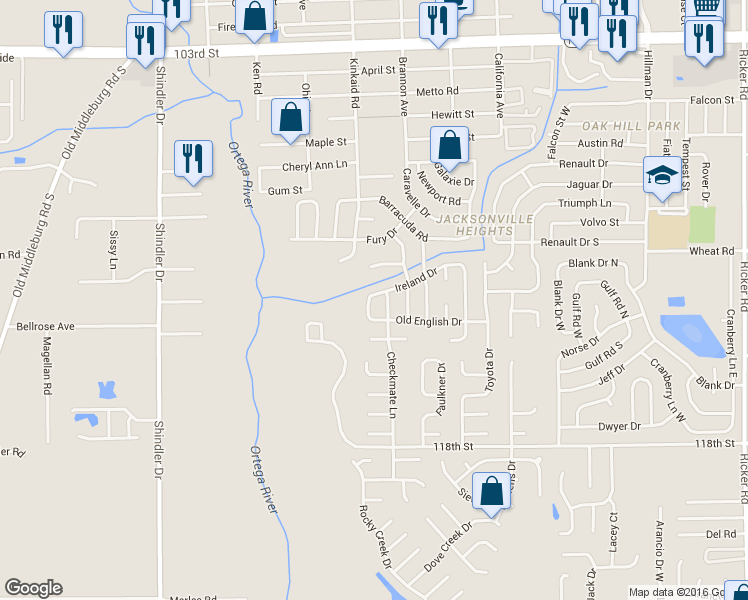 map of restaurants, bars, coffee shops, grocery stores, and more near 6067 Tennyson Drive in Jacksonville