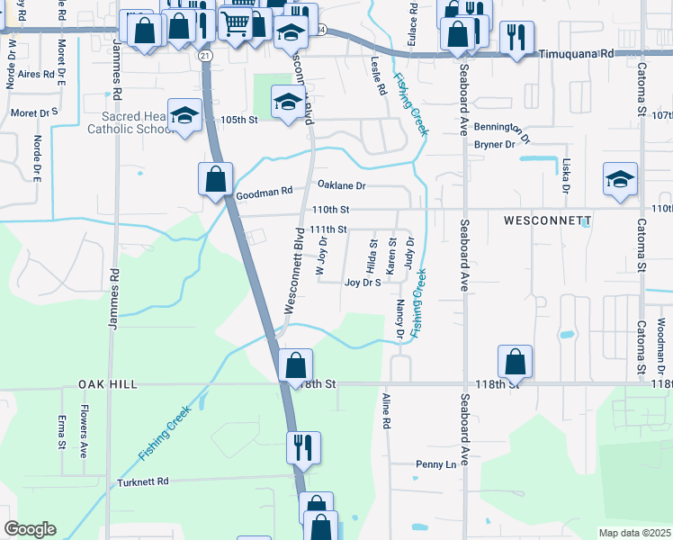 map of restaurants, bars, coffee shops, grocery stores, and more near 6128 Pernecia Street in Jacksonville