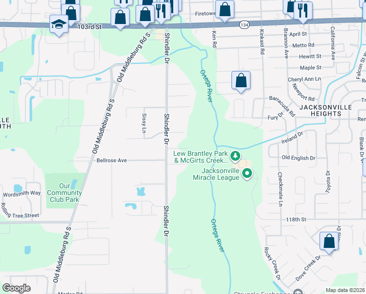 map of restaurants, bars, coffee shops, grocery stores, and more near 8713 Hencken Avenue in Jacksonville