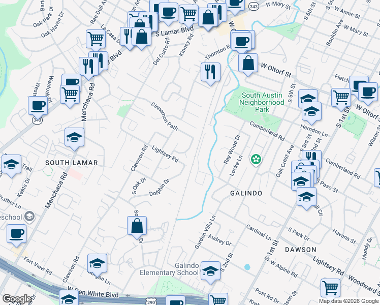 map of restaurants, bars, coffee shops, grocery stores, and more near 3001 Burning Oak Drive in Austin