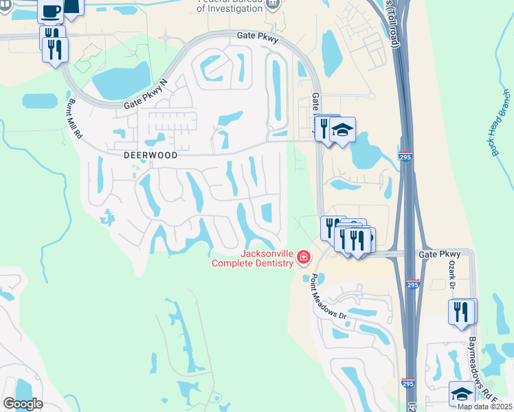 map of restaurants, bars, coffee shops, grocery stores, and more near 7721 Chipwood Lane in Jacksonville