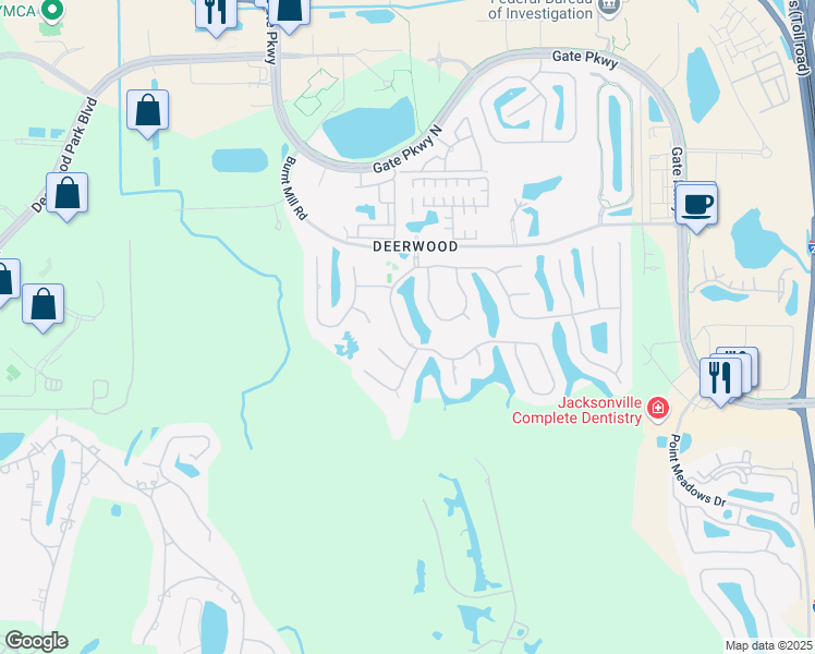 map of restaurants, bars, coffee shops, grocery stores, and more near 7659 Royal Crest Drive in Jacksonville